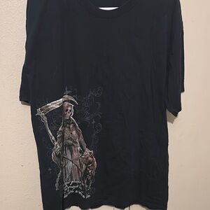 Black Graphic T-Shirt with Grim Reaper Design
